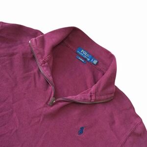 Polo Ralph Lauren Sweater Mens Large Pullover 1/4 Zip 100% Cotton‎ Maroon